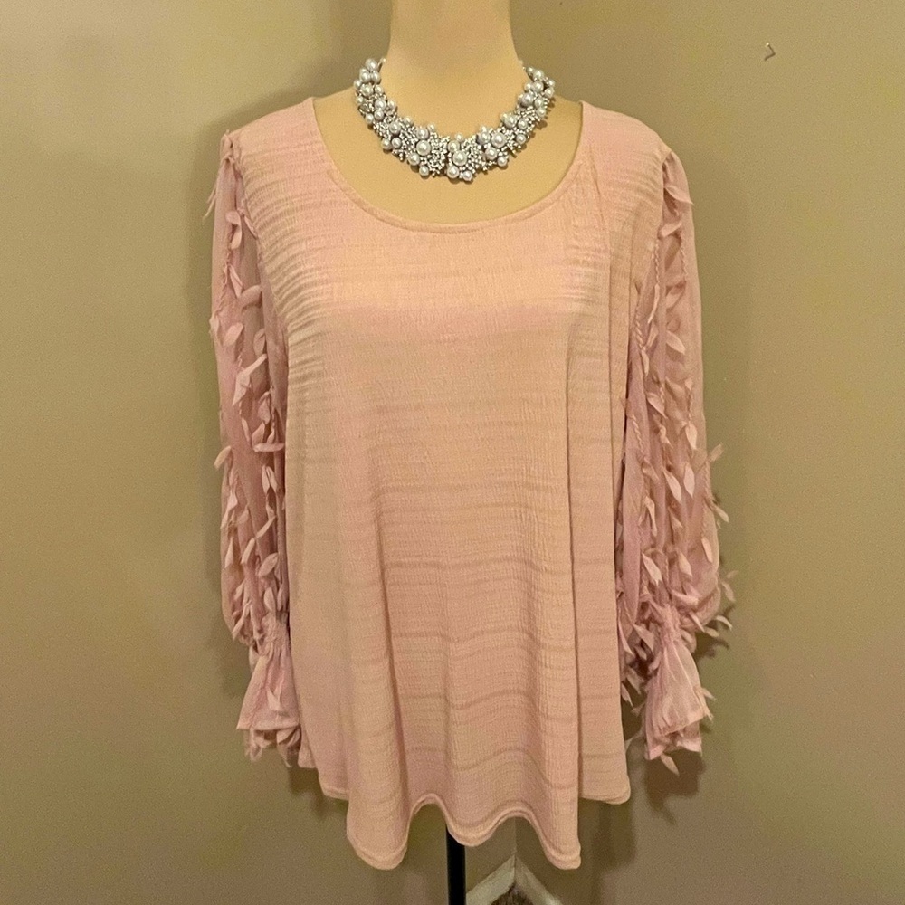 Perch Elegant Light Pink/Peach Blouse with embellished sleeves, size 1XL